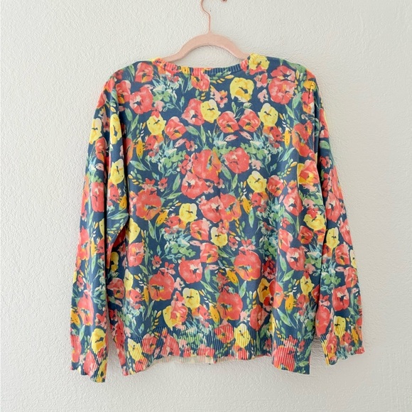L.L. Bean Womens Cardigan Sweater XL Floral Cotton Blend Long Sleeve Stretch - Picture 4 of 9